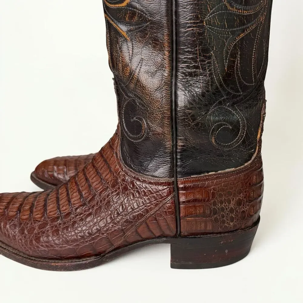 Lucchese Caiman Classics Hand Made Cowboy Boots Western Brown Label Mens Sz 9 2E